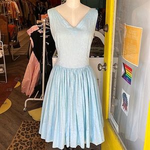 1950s Vintage Blue Dress fit flare day dress pastel Easter large wedding plus